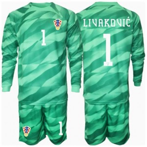 Kroatia Dominik Livakovic #1 Maalivahti Jalkapallovaatteet Lasten Vieraspeliasu EM-Kisat 2024 Pitkähihainen (+ Lyhyet housut)